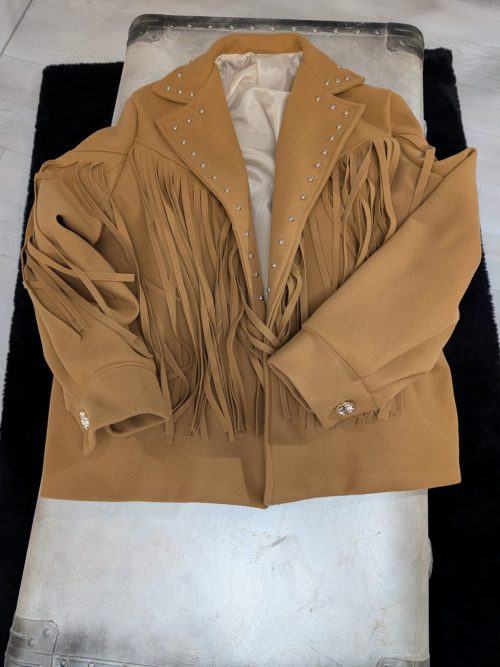 CAPPOTTINO CON FRANGE E BORCHIE CAMEL