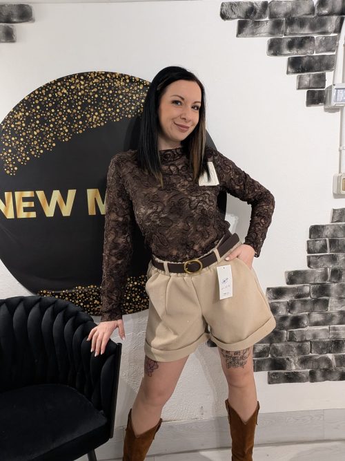 PANTALONCINO CON GLITTER BEIGE