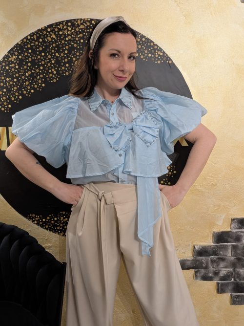 CAMICIA FIOCCO CELESTE